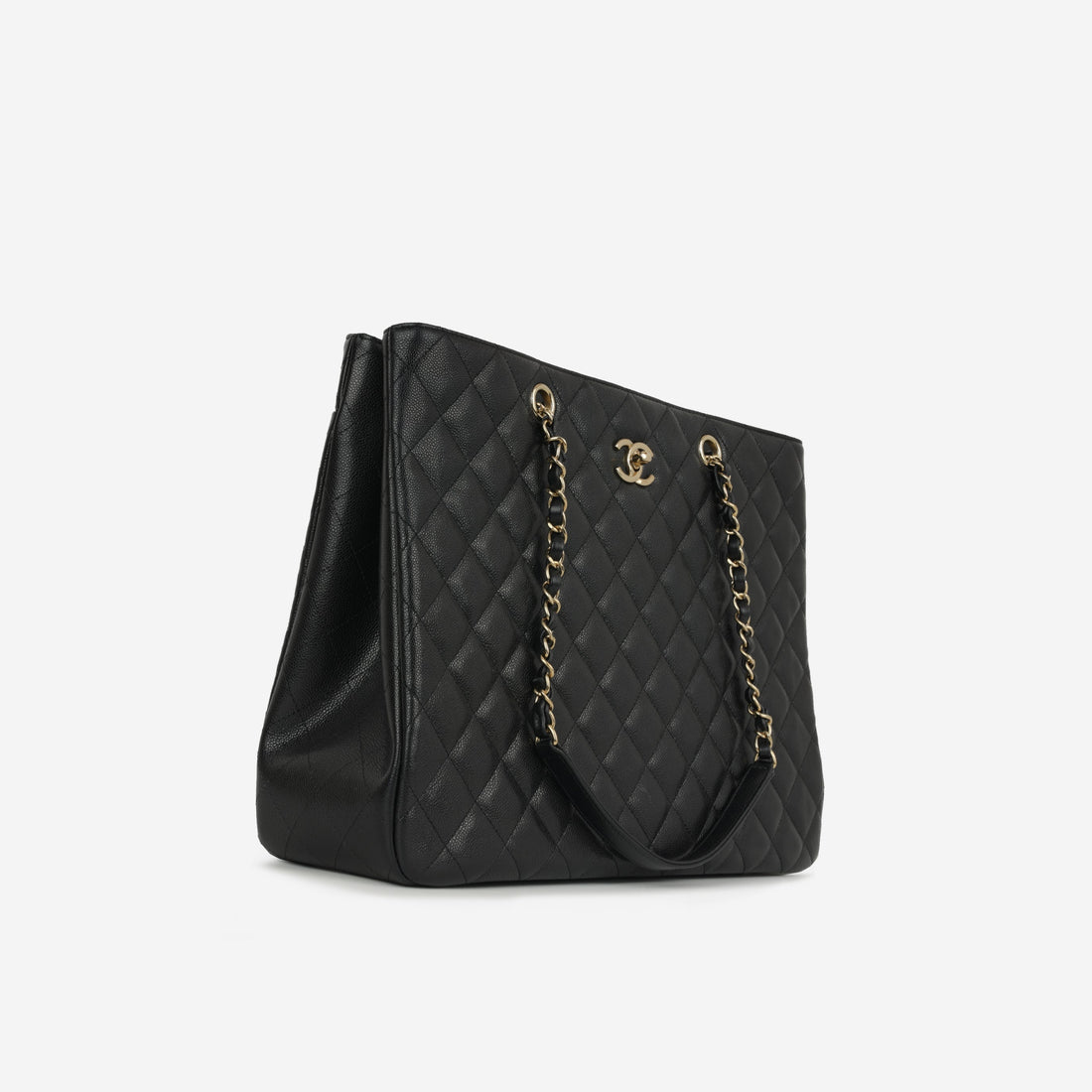 Chanel Timeless CC Shopping Tote Black Caviar Champagne Gold Hardware