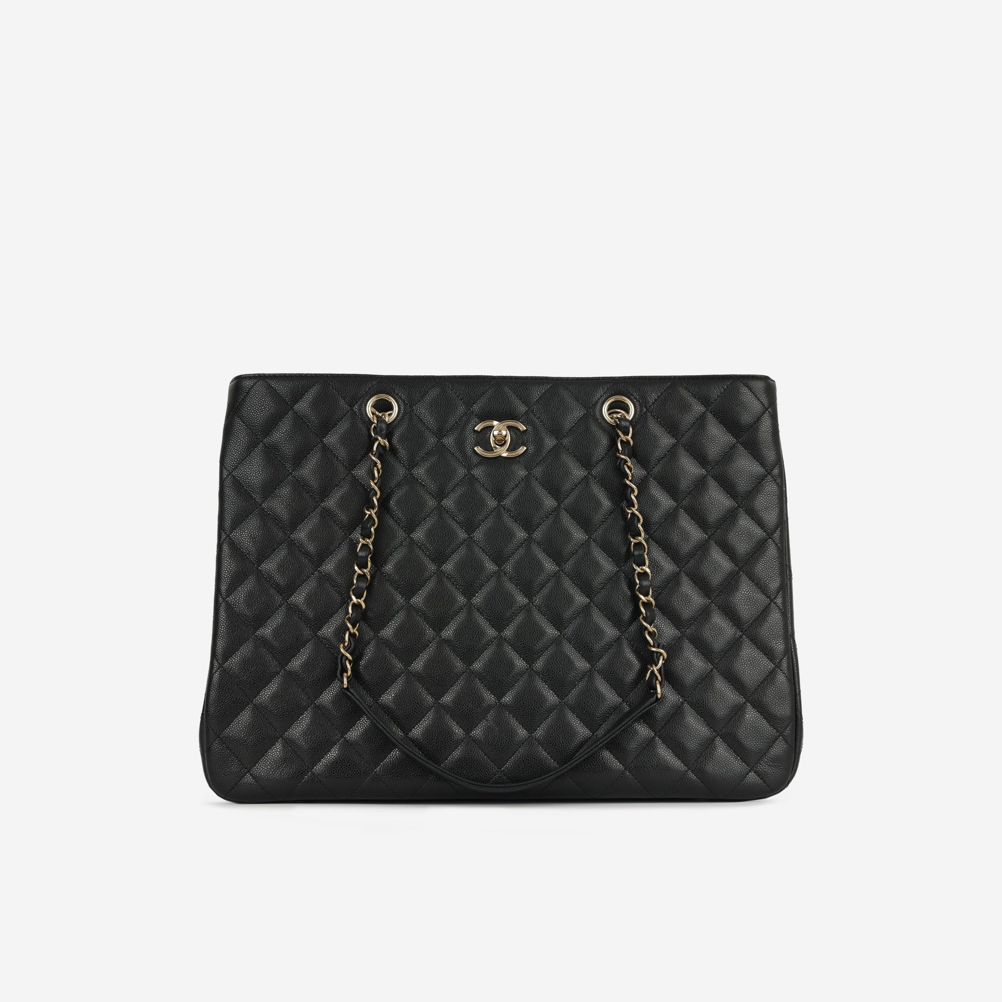 Chanel Timeless CC Shopping Tote Black Caviar Champagne Gold Hardware