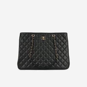 Chanel Timeless CC Shopping Tote Black Caviar Champagne Gold Hardware
