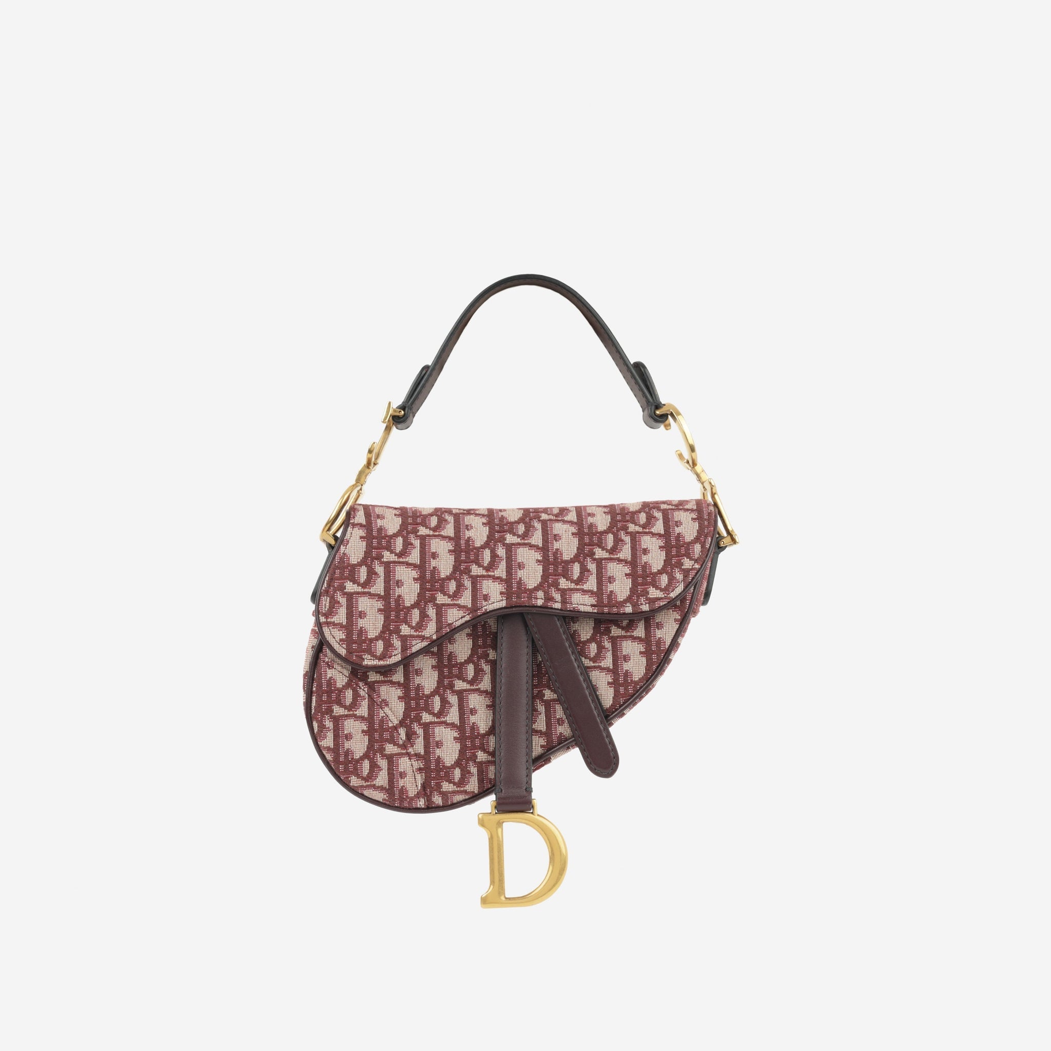 Christian Dior Mini Saddle Bag Burgundy Oblique Canvas Gold Hardware