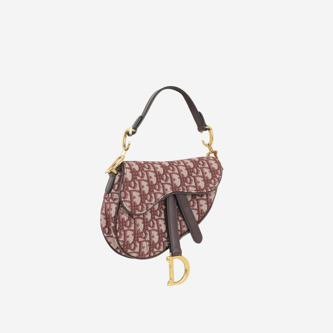 Christian Dior Mini Saddle Bag Burgundy Oblique Canvas Gold Hardware