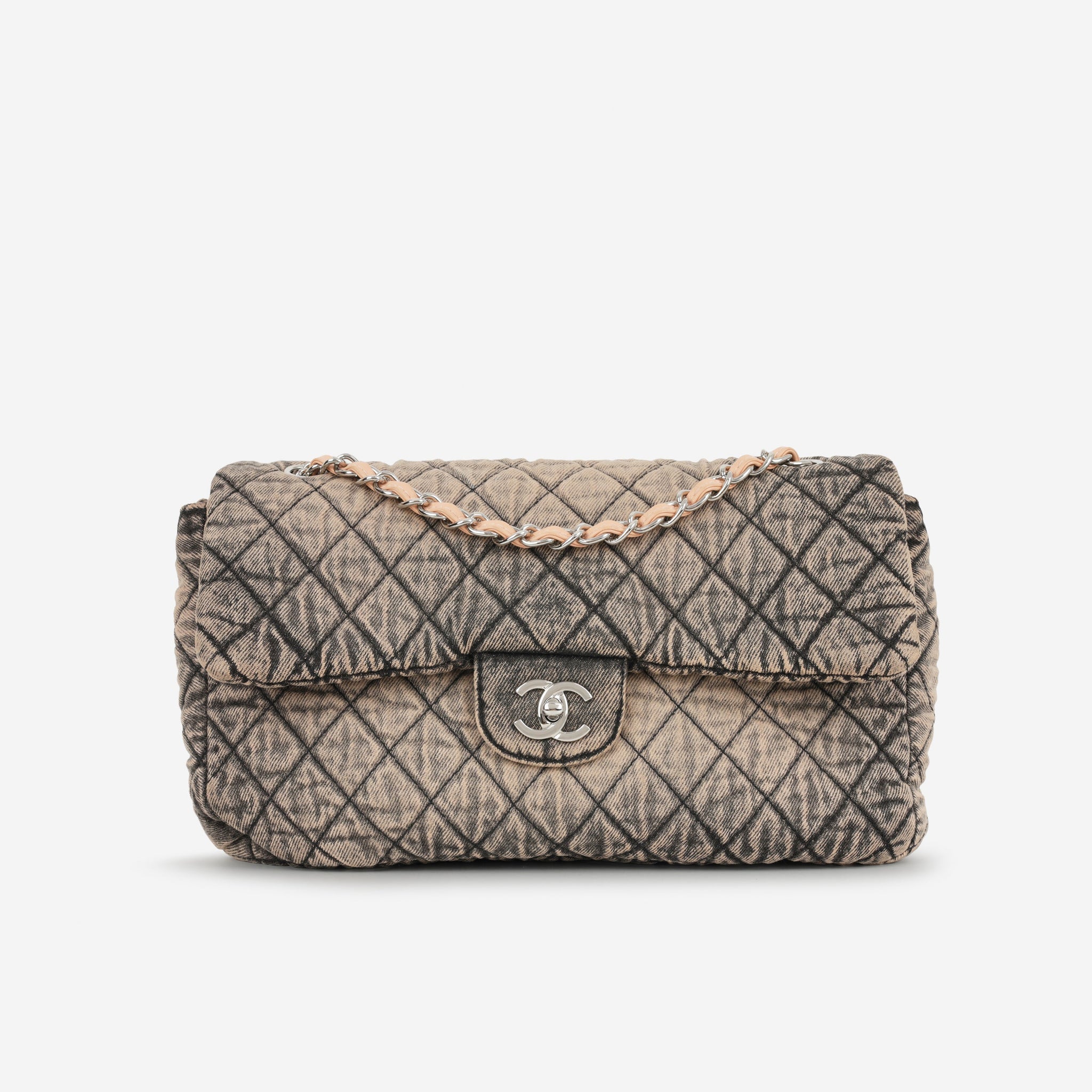 Chanel 20c Seasonal Jumbo Flap Rose Clair / Black Denimpression  Silver Hardware