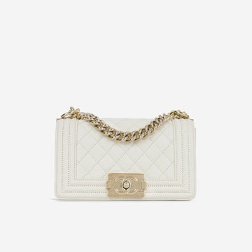 Chanel Small Boy Bag Ivory Caviar Champagne Gold Hardware