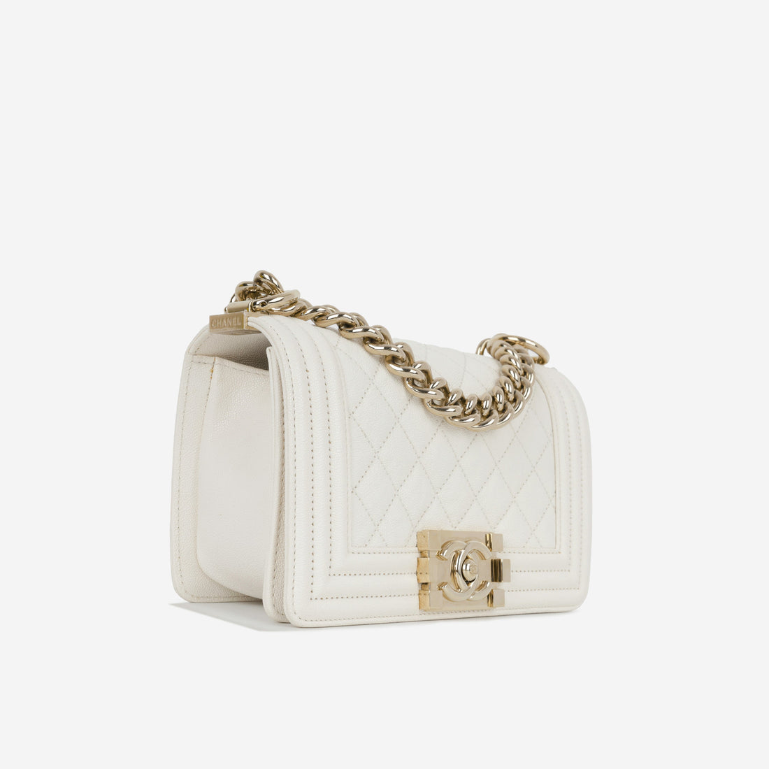 Chanel Small Boy Bag Ivory Caviar Champagne Gold Hardware