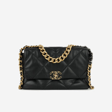 Chanel Large 19 Flap Bag Black Lambskin Gold and Ruthenium-tone hardware