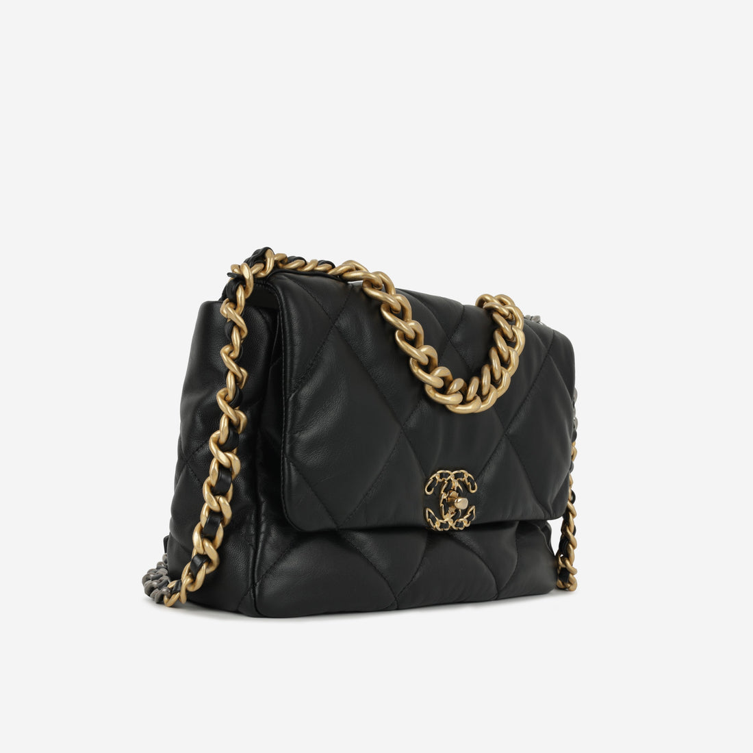 Chanel Large 19 Flap Bag Black Lambskin Gold and Ruthenium-tone hardware