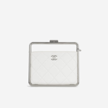 Chanel Convertible Clutch Satchel White Lambskin Silver Hardware