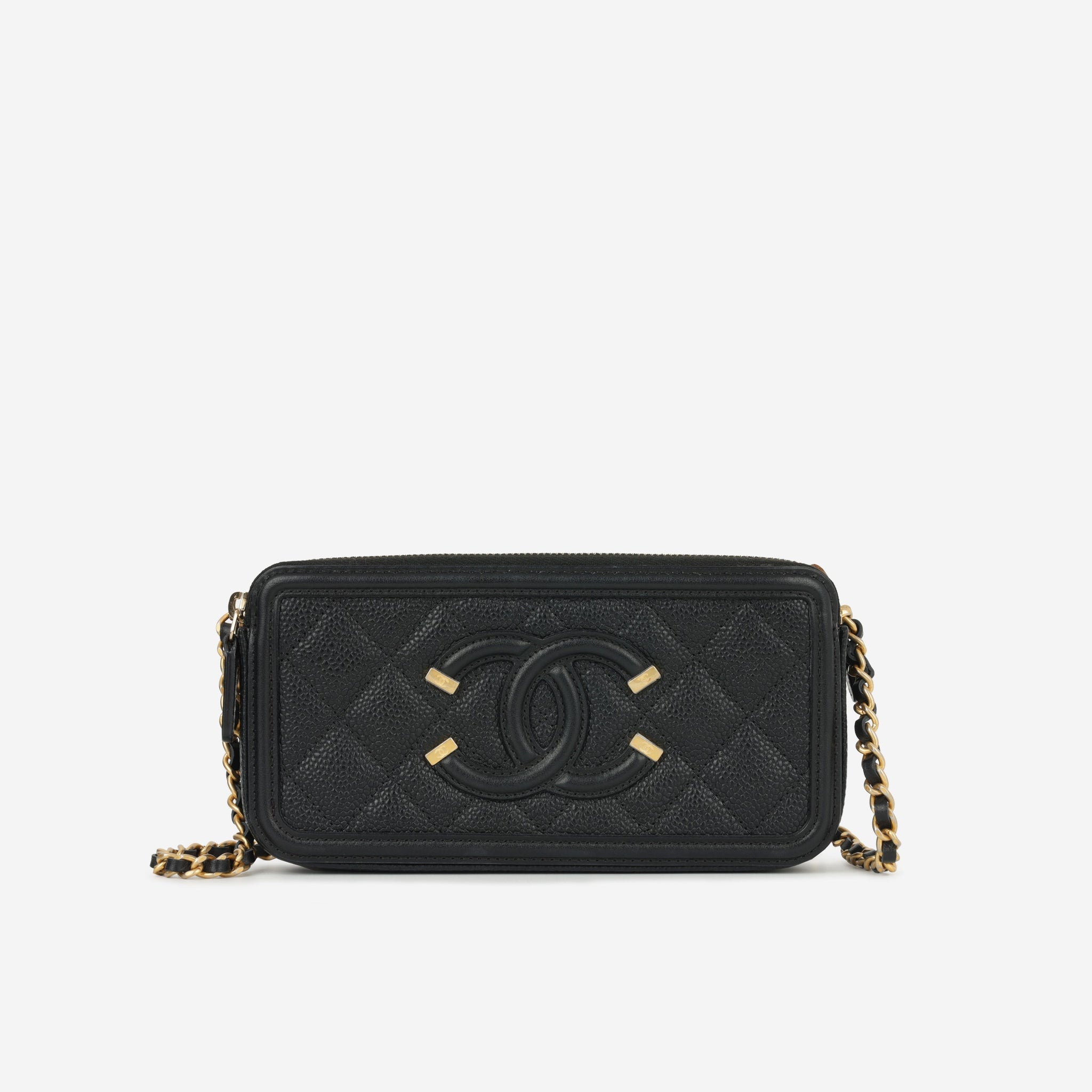 Chanel CC Filigree Clutch on Chain Black Caviar Gold Hardware