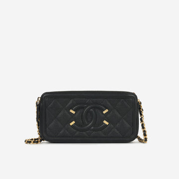 Chanel CC Filigree Clutch on Chain Black Caviar Gold Hardware