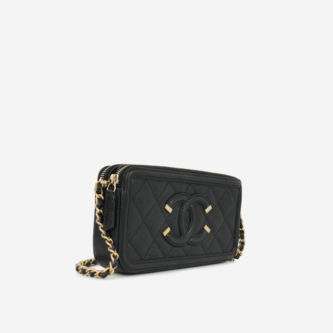 Chanel CC Filigree Clutch on Chain Black Caviar Gold Hardware