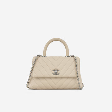 Chanel Small Coco Handle Beige Chevron Caviar Ruthenium Hardware