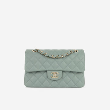 Chanel Small Classic Flap Sage Green Caviar Champagne Gold Hardware