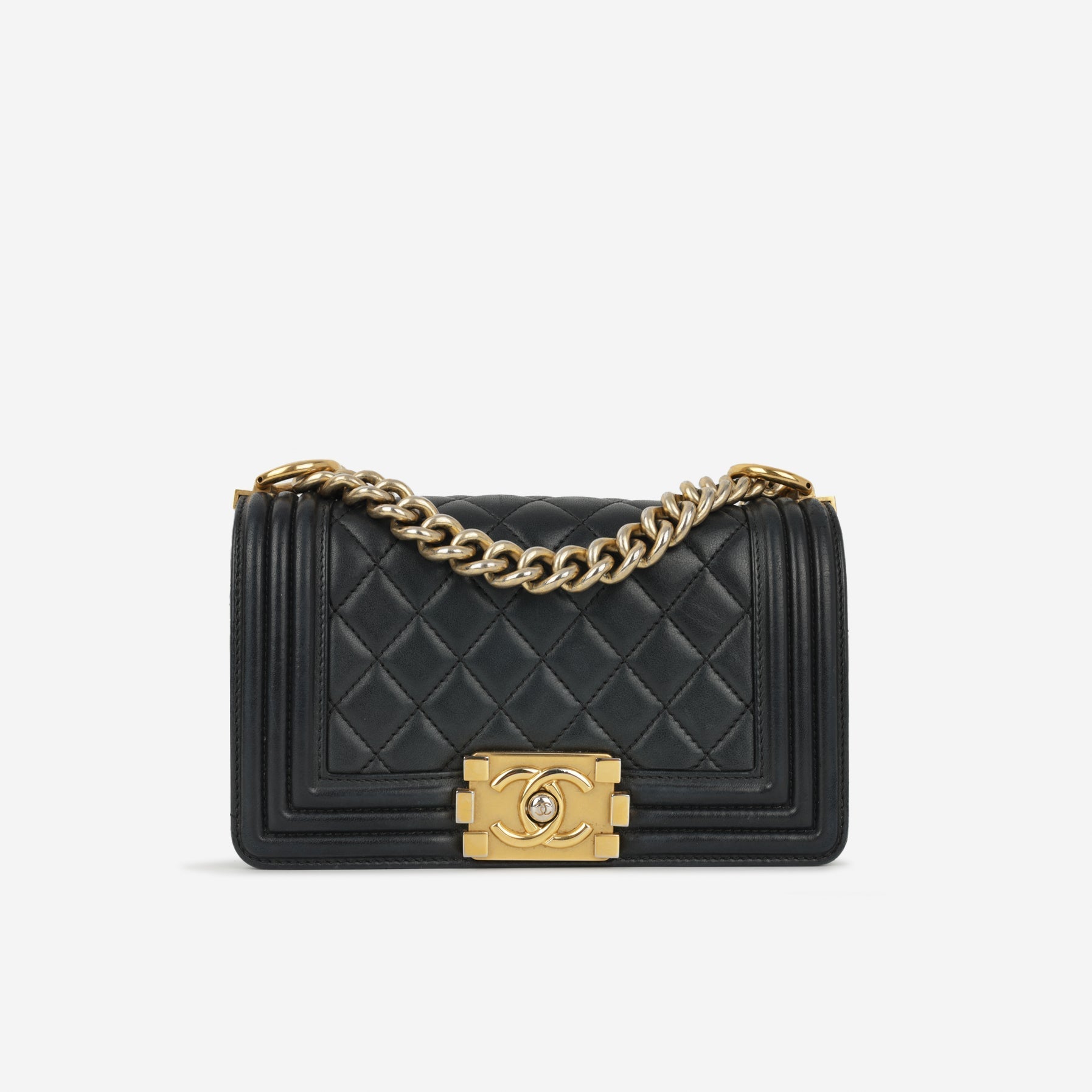 Chanel Small Boy Bag Black Lambskin Gold Hardware