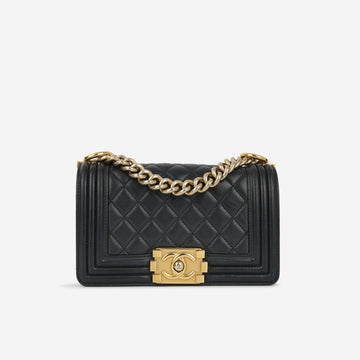Chanel Small Boy Bag Black Lambskin Gold Hardware
