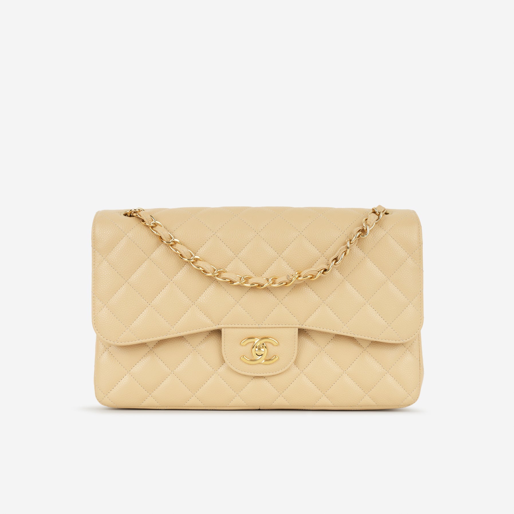 Chanel Classic Jumbo Double Flap Beige Caviar Gold Hardware