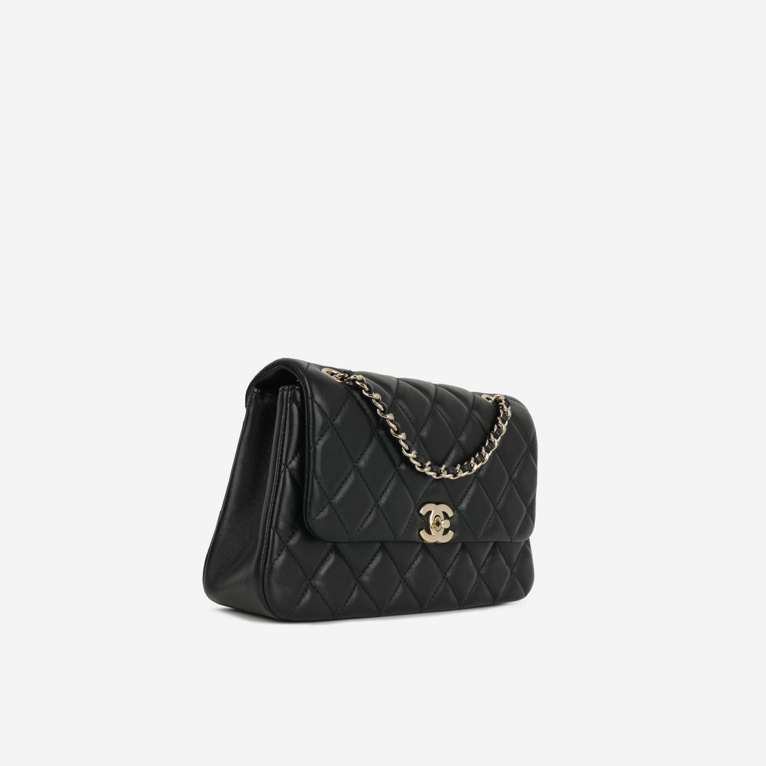 Chanel 25S Classic Flap Bag Black Lambskin Champagne Gold Hardware
