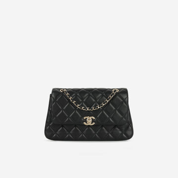 Chanel 25S Classic Flap Bag Black Lambskin Champagne Gold Hardware