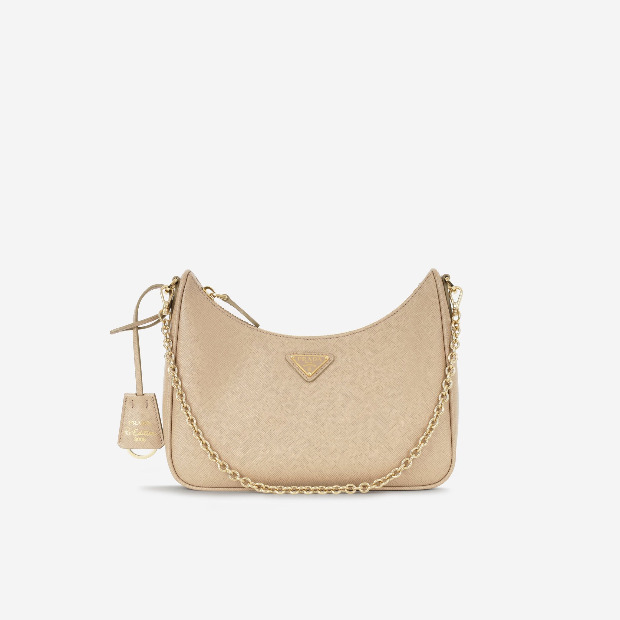 Prada Re-Edition 2005 Cameo Beige Saffiano Gold Hardware