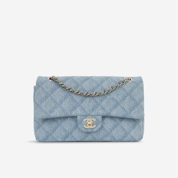 Chanel Medium Classic Flap Denim Tromp L'oeil Champagne Gold Hardware