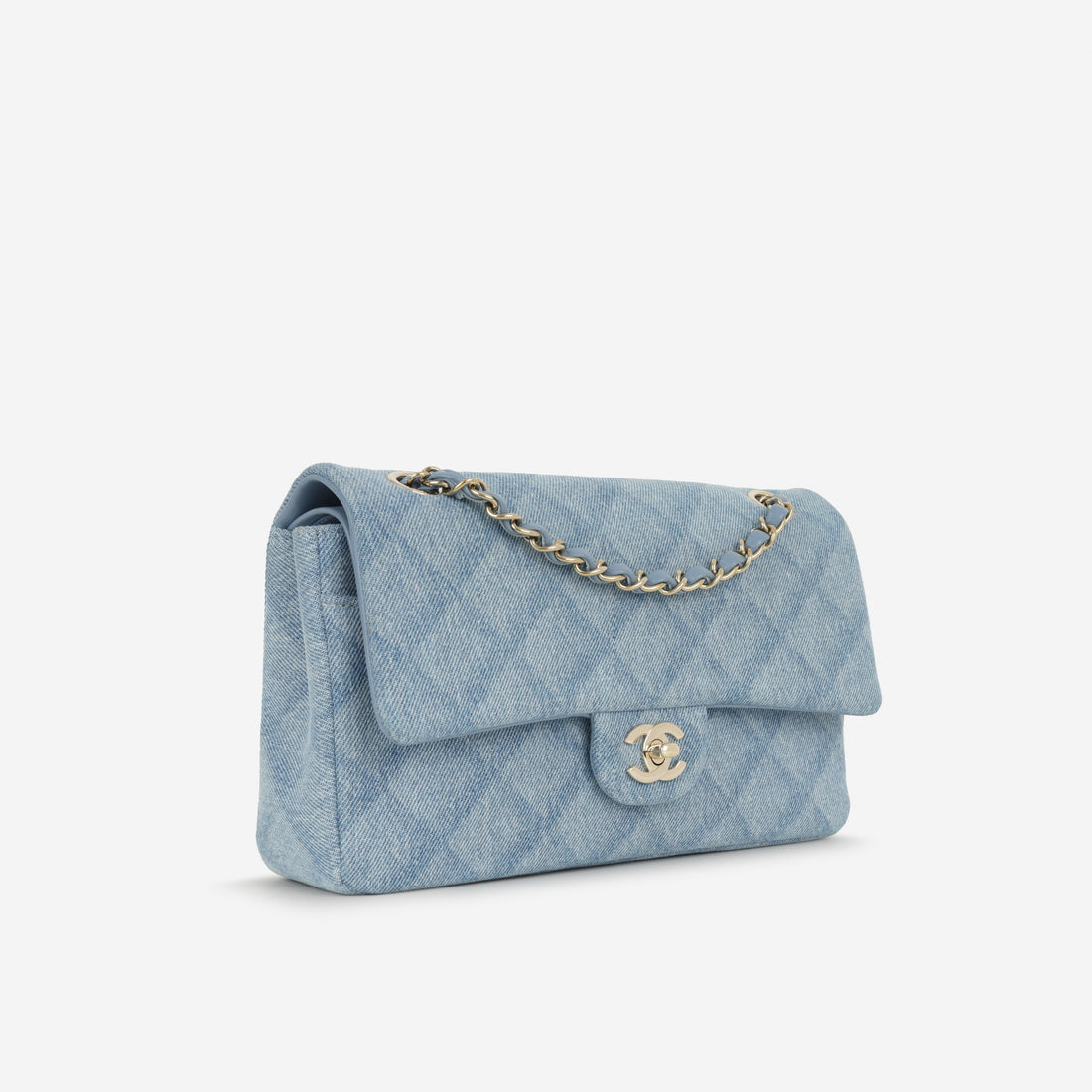 Chanel Medium Classic Flap Denim Tromp L'oeil Champagne Gold Hardware