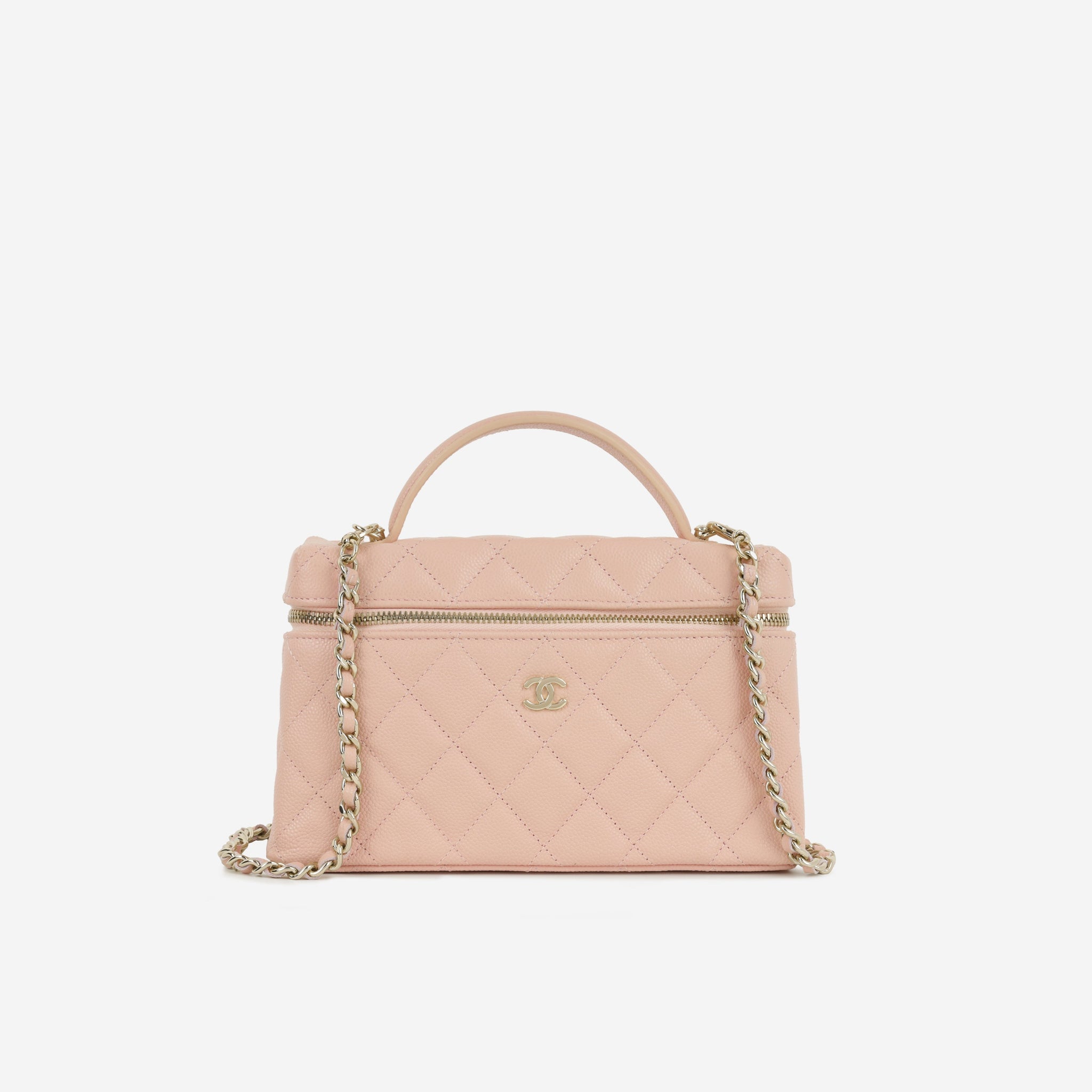 Chanel Top Handle Vanity With Chain Pink Caviar Champagne Gold Hardware