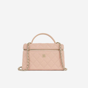 Chanel Top Handle Vanity With Chain Pink Caviar Champagne Gold Hardware