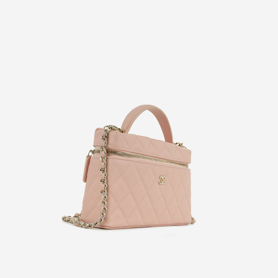 Chanel Top Handle Vanity With Chain Pink Caviar Champagne Gold Hardware