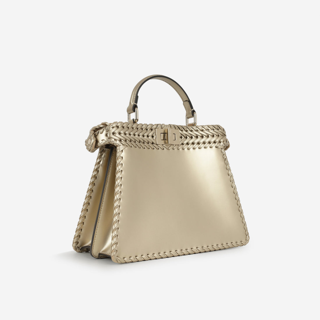Fendi Small ISeeU Peekaboo Champagne Gold Woven Leather Gold Hardware