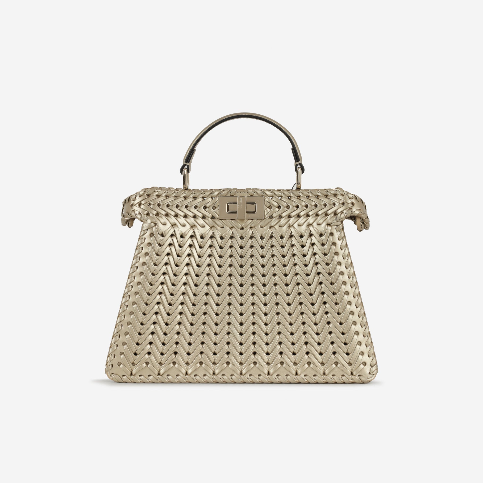Fendi Small ISeeU Peekaboo Champagne Gold Woven Leather Gold Hardware