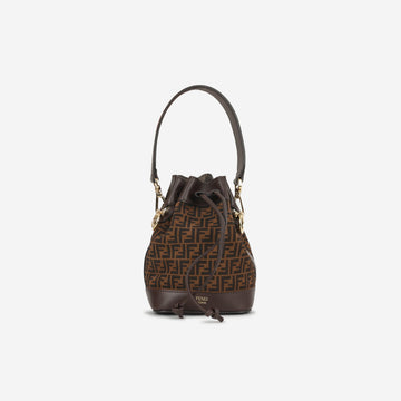 Fendi Mini Mon Tresor Bucket Bag FF Canvas/Brown Calfskin Gold Hardware