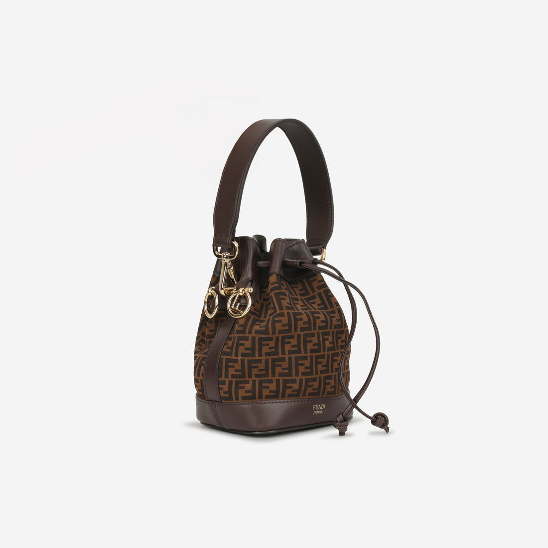 Fendi Mini Mon Tresor Bucket Bag FF Canvas/Brown Calfskin Gold Hardware
