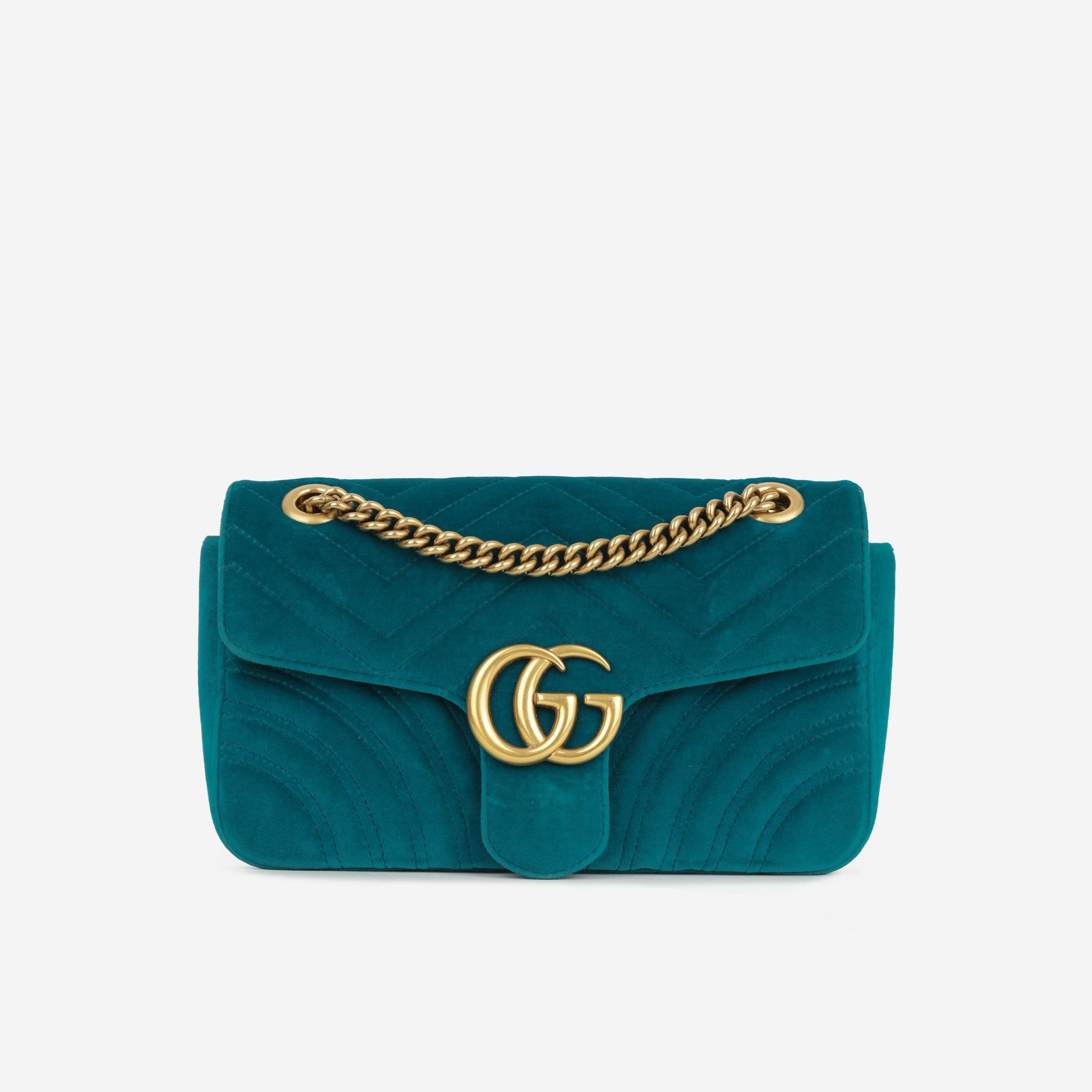 Gucci Gucci Marmont Bag Medium - Turquoise Velvet | Gold Hardware