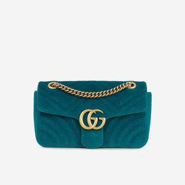 Gucci Gucci Marmont Bag Medium - Turquoise Velvet | Gold Hardware