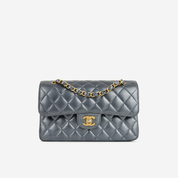 Chanel Small Classic Flap Blue Metallic Calfskin Gold Hardware