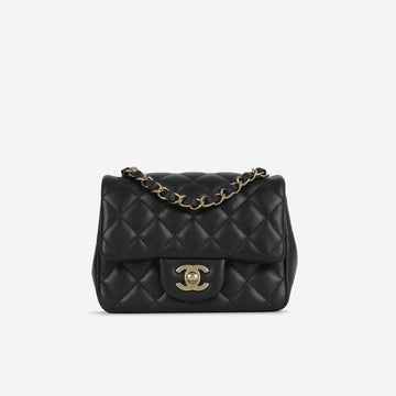 Chanel Mini Square Classic Flap Black Lambskin Champagne Gold Hardware