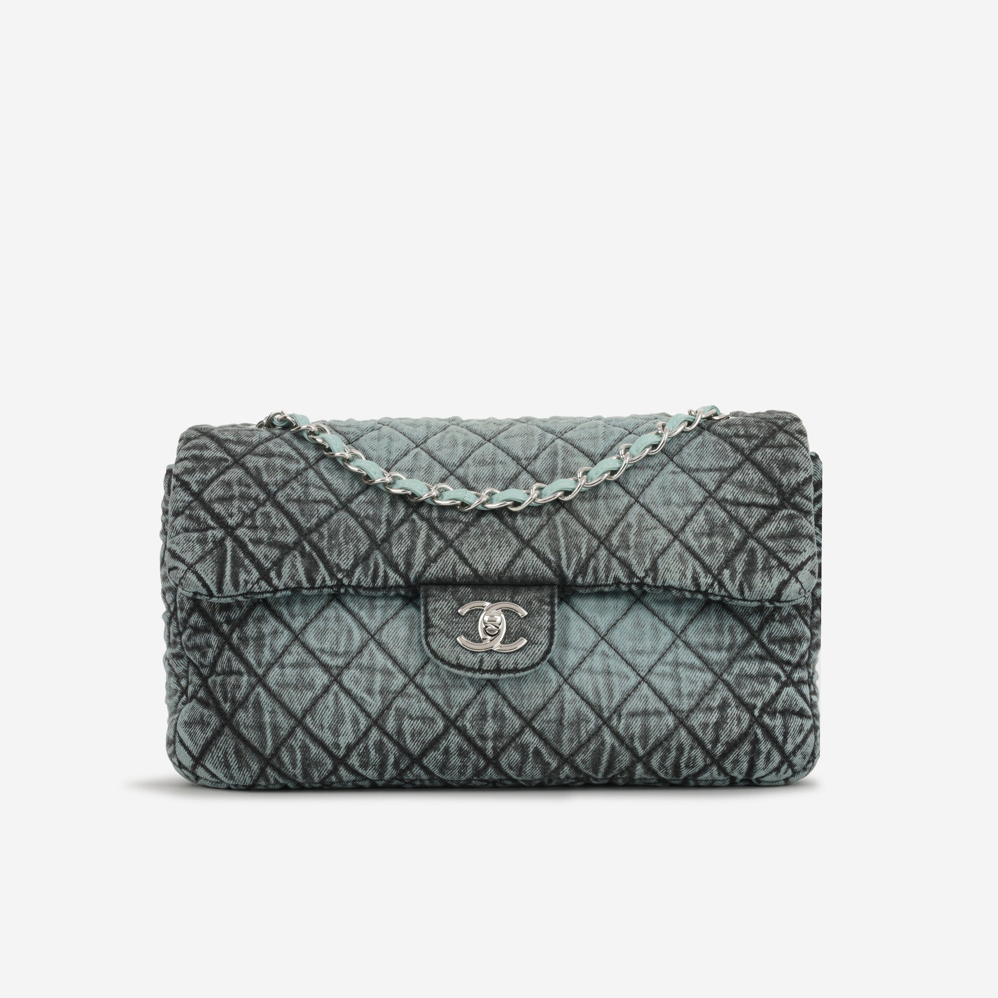 Chanel 20c Seasonal Jumbo Flap Teal / Black Denimpression  Silver Hardware