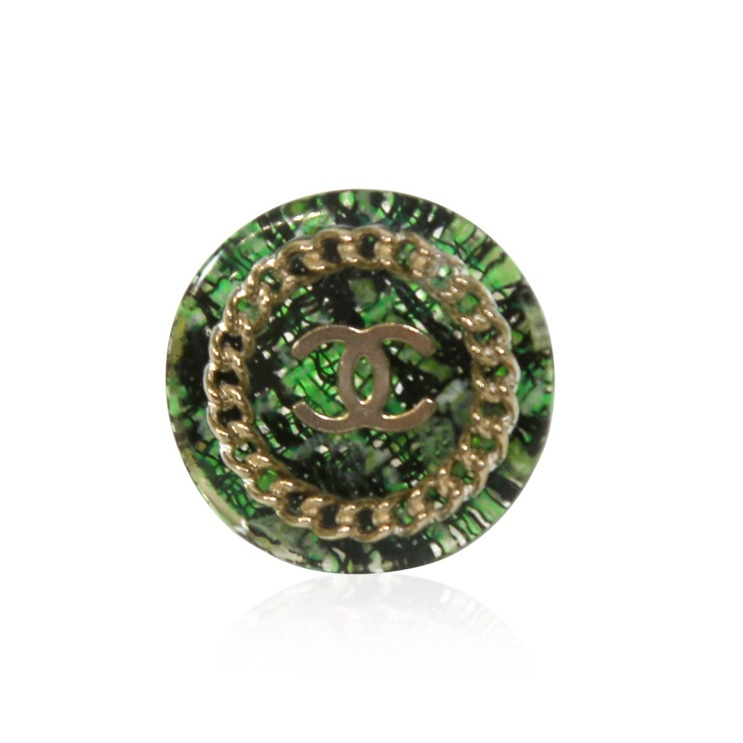 Top Quality Chanel Green Tweed Ring