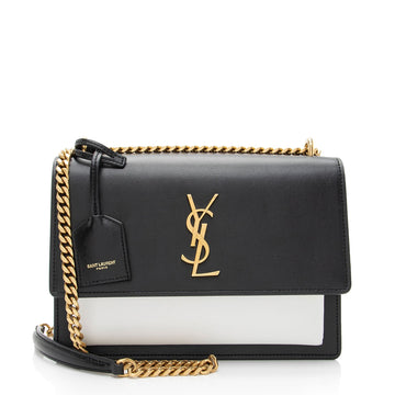 Saint Laurent Bi-Color Grained Calfskin Monogram Sunset Medium Shoulder Bag (SHF-1CzWjR)