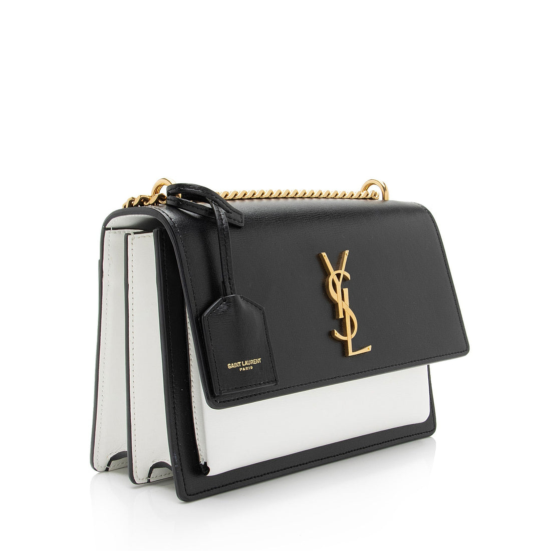Saint Laurent Bi-Color Grained Calfskin Monogram Sunset Medium Shoulder Bag (SHF-1CzWjR)