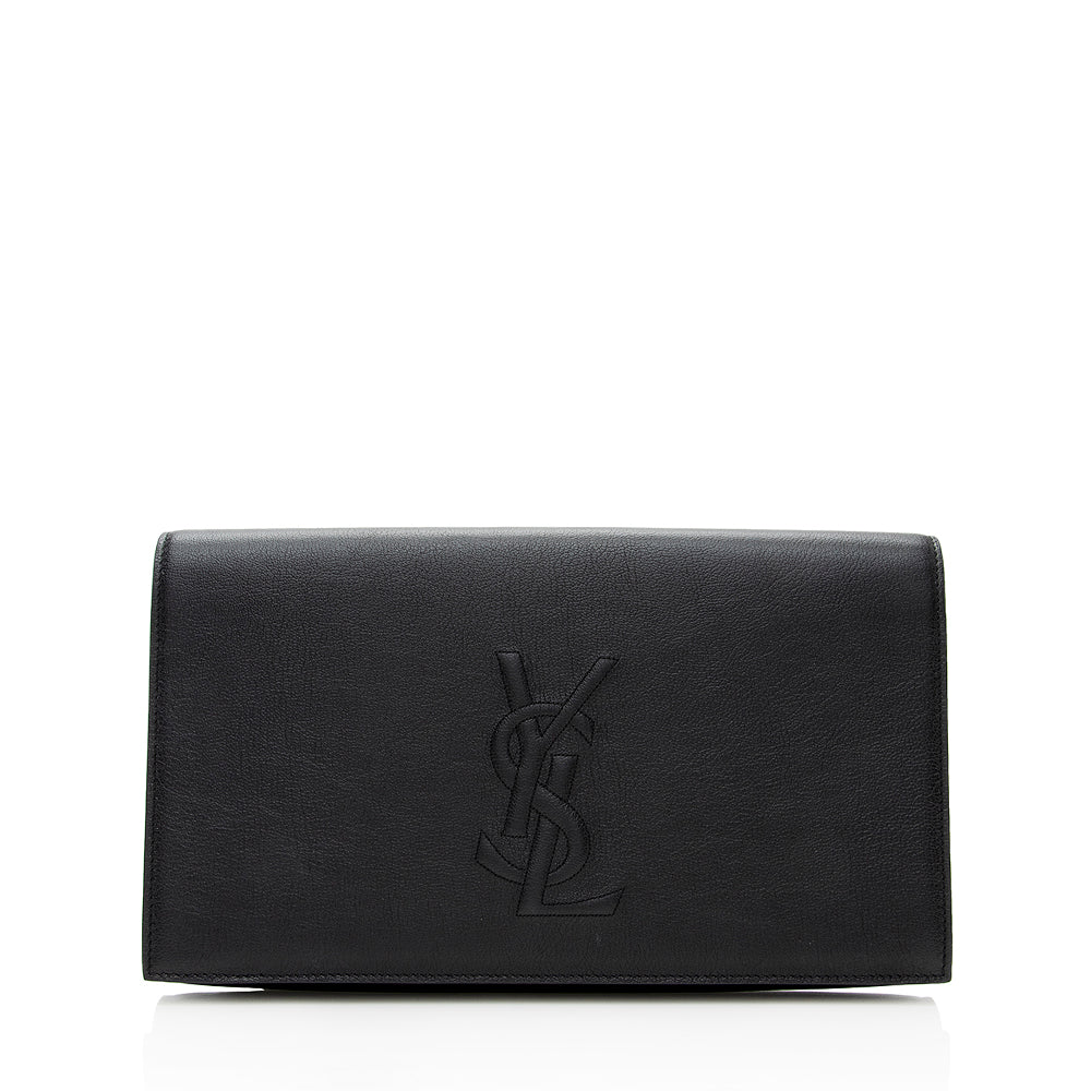Saint Laurent Calfskin Monogram Belle de Jour Large Clutch (SHF-19132)