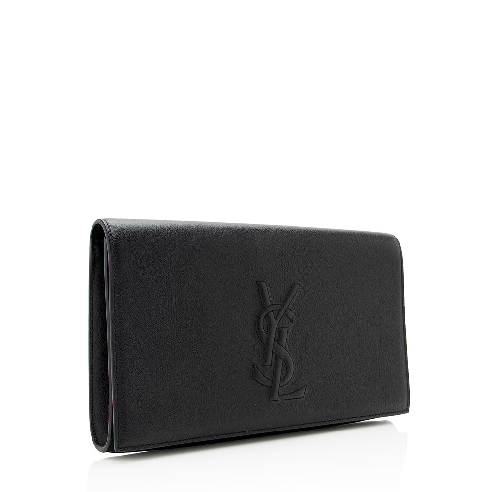 Saint Laurent Calfskin Monogram Belle de Jour Large Clutch (SHF-19132)