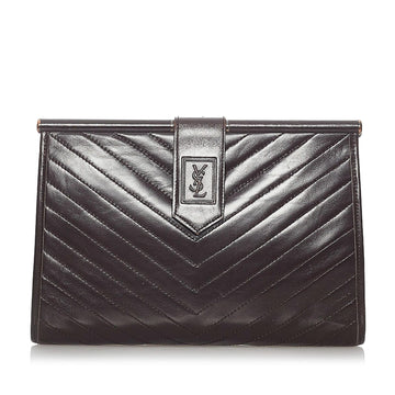 Saint Laurent Chevron Leather Clutch Bag (SHG-29906)