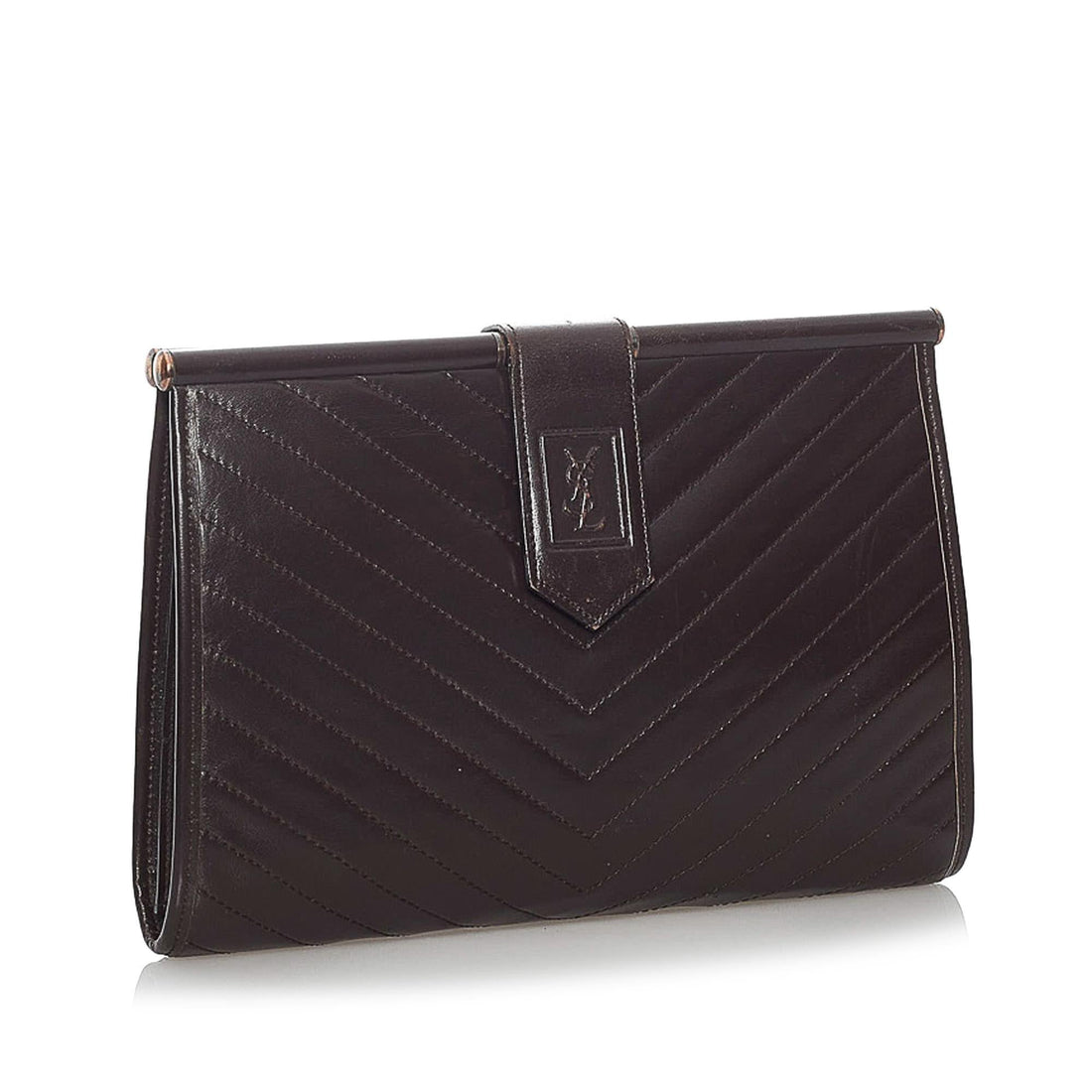 Saint Laurent Chevron Leather Clutch Bag (SHG-29906)