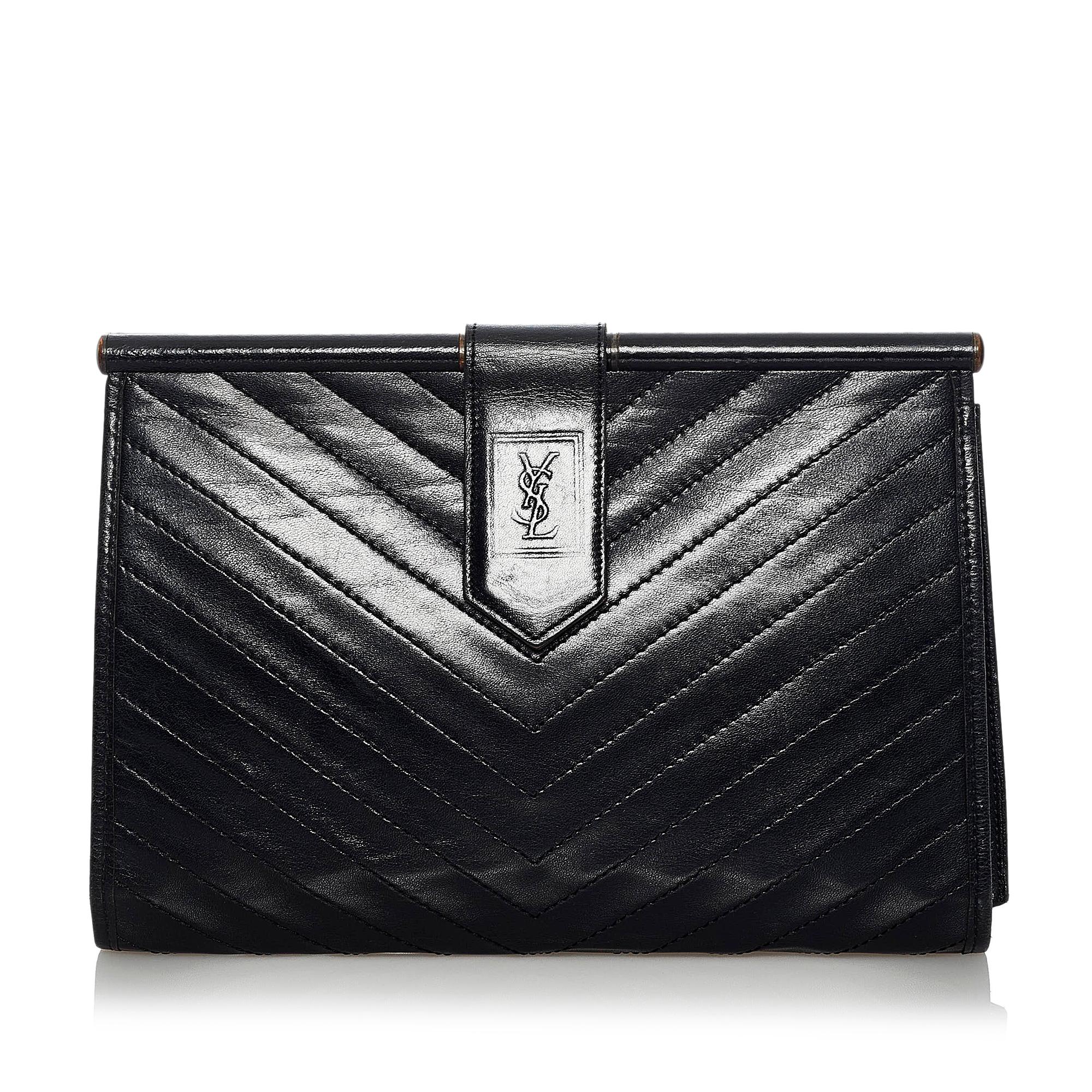 Saint Laurent Chevron Leather Clutch Bag (SHG-34249)