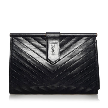 Saint Laurent Chevron Leather Clutch Bag (SHG-34249)
