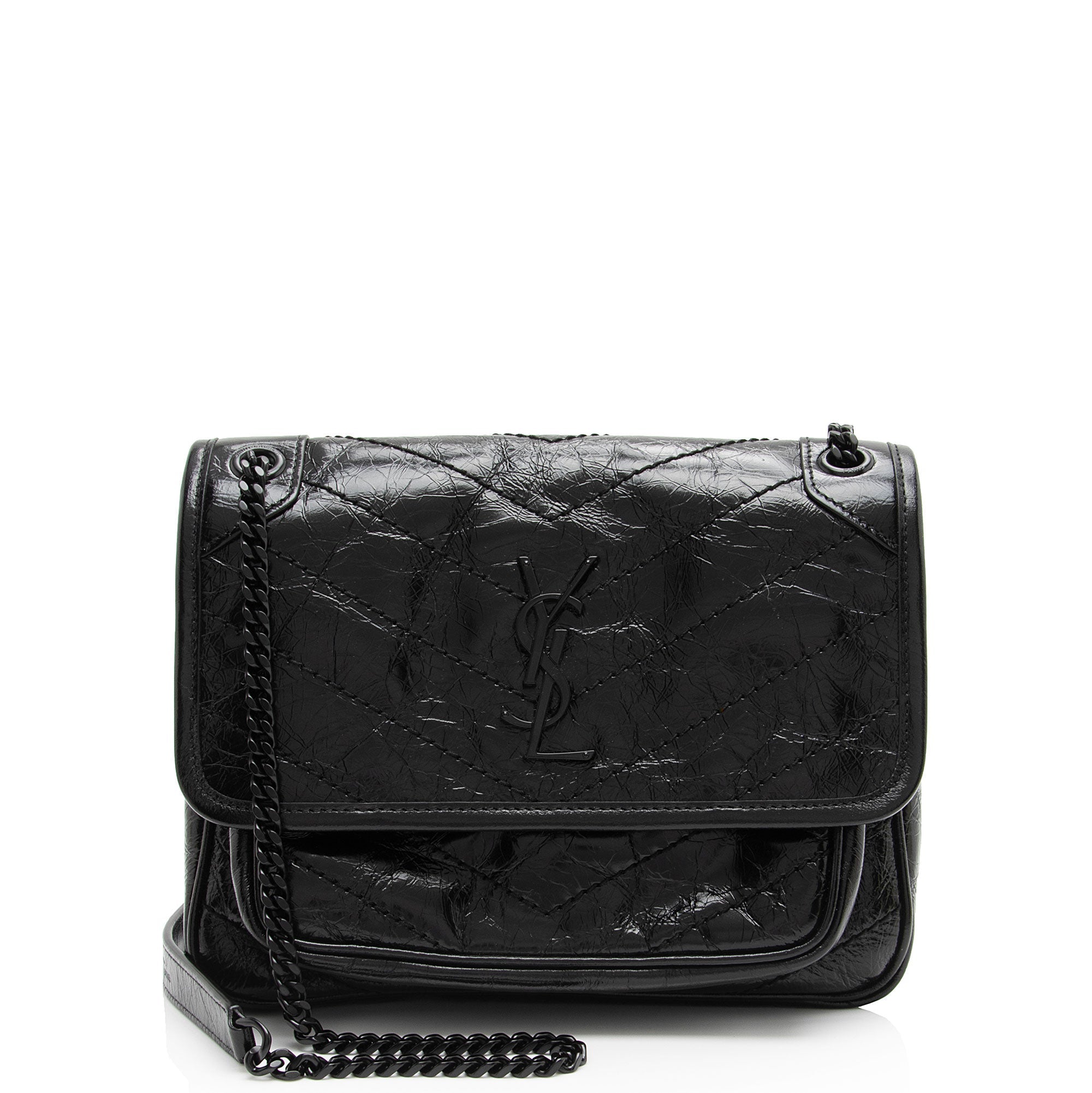 Saint Laurent Crinkled Calfskin Monogram Niki Baby Shoulder Bag (SHF-BRqPlH)