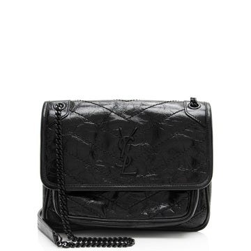 Saint Laurent Crinkled Calfskin Monogram Niki Baby Shoulder Bag (SHF-BRqPlH)