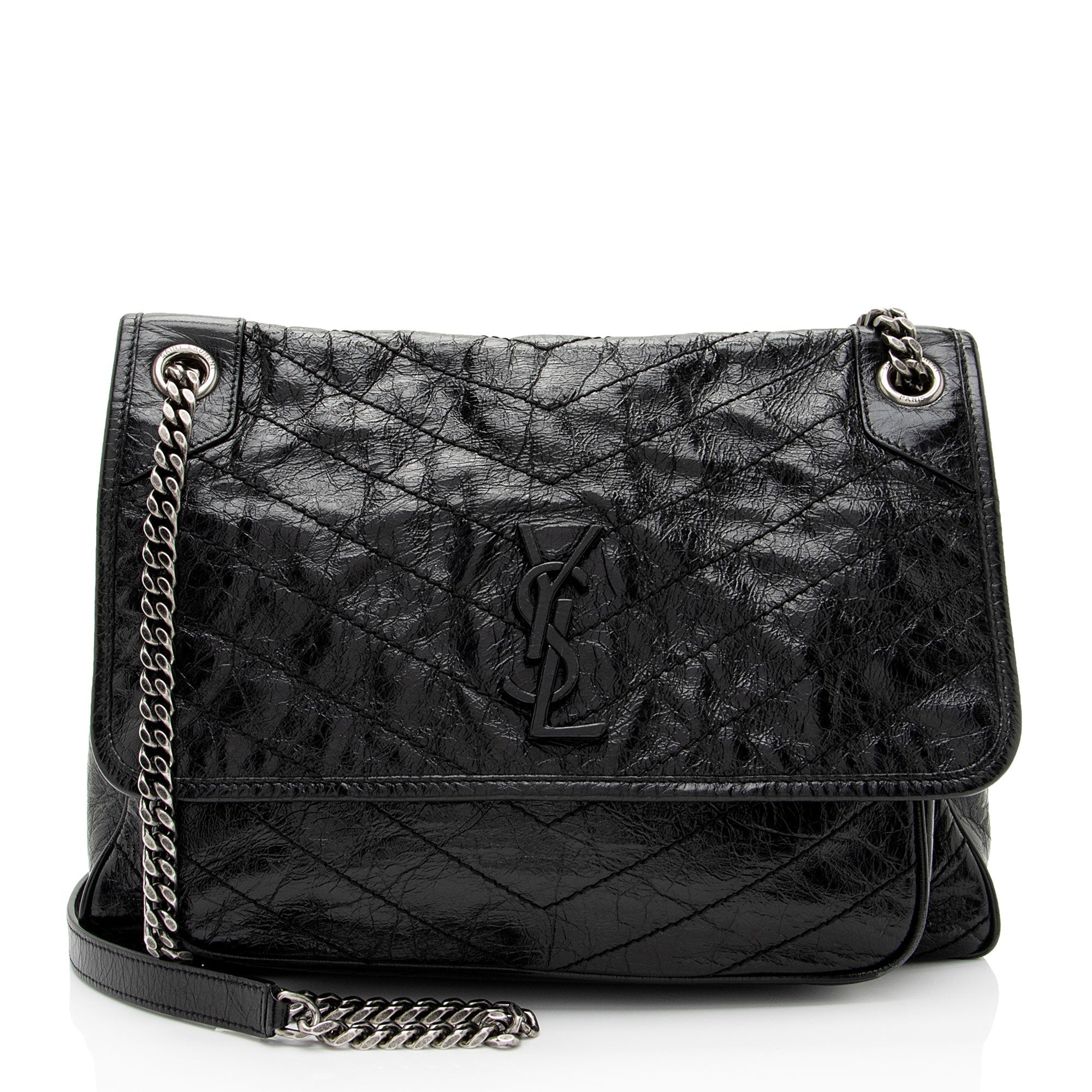 Saint Laurent Crinkled Calfskin Monogram Niki Large Shoulder Bag (SHF-0VXkR6)
