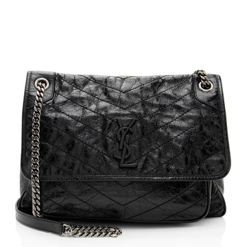 Saint Laurent Crinkled Calfskin Monogram Niki Large Shoulder Bag (SHF-0VXkR6)