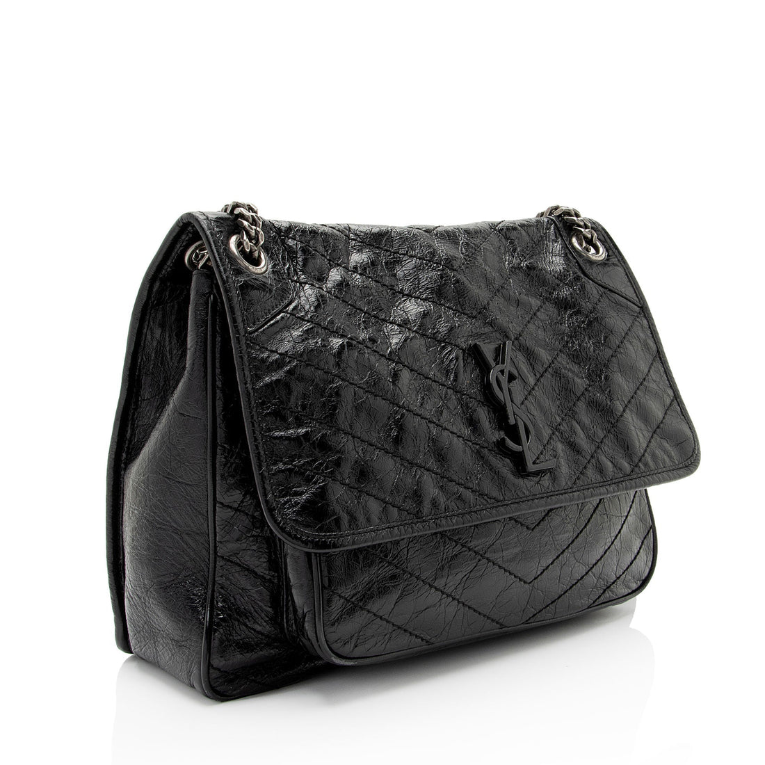 Saint Laurent Crinkled Calfskin Monogram Niki Large Shoulder Bag (SHF-0VXkR6)